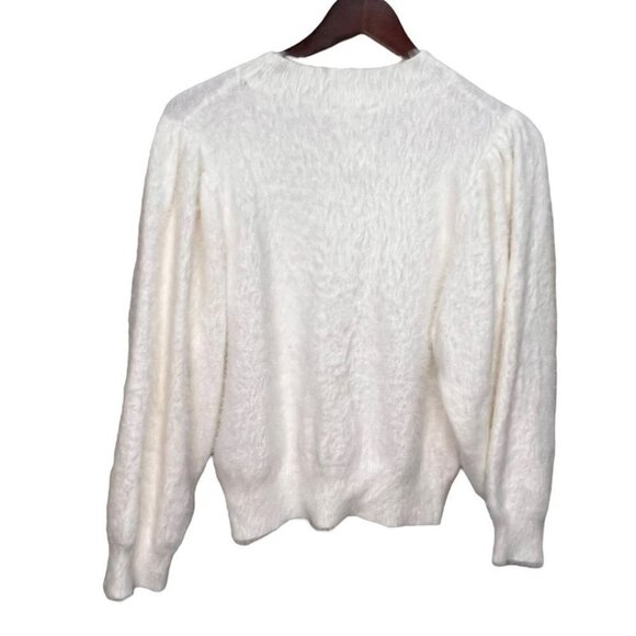 CALLAHAN Knitwear Cropped White Eyelash Balloon  Sleeve Sweater Size M - Picture 2 of 11